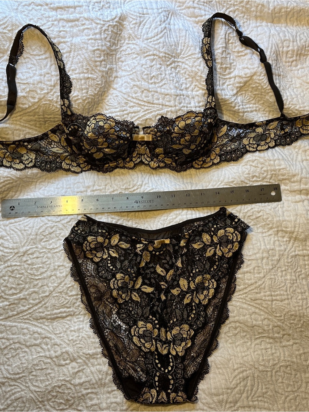 Lise Charmel Brown & Gold Lace Underwire Bra 34B and Brief L Set